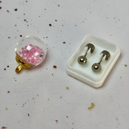 Mini Aros Acero Quirúrgico Plateado Esfera 5MM - Tope Presión Abridor