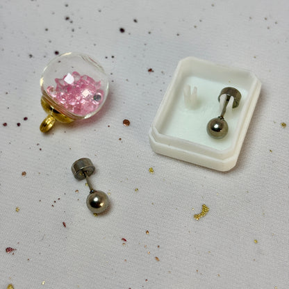 Mini Aros Acero Quirúrgico Plateado Esfera 5MM - Tope Presión Abridor