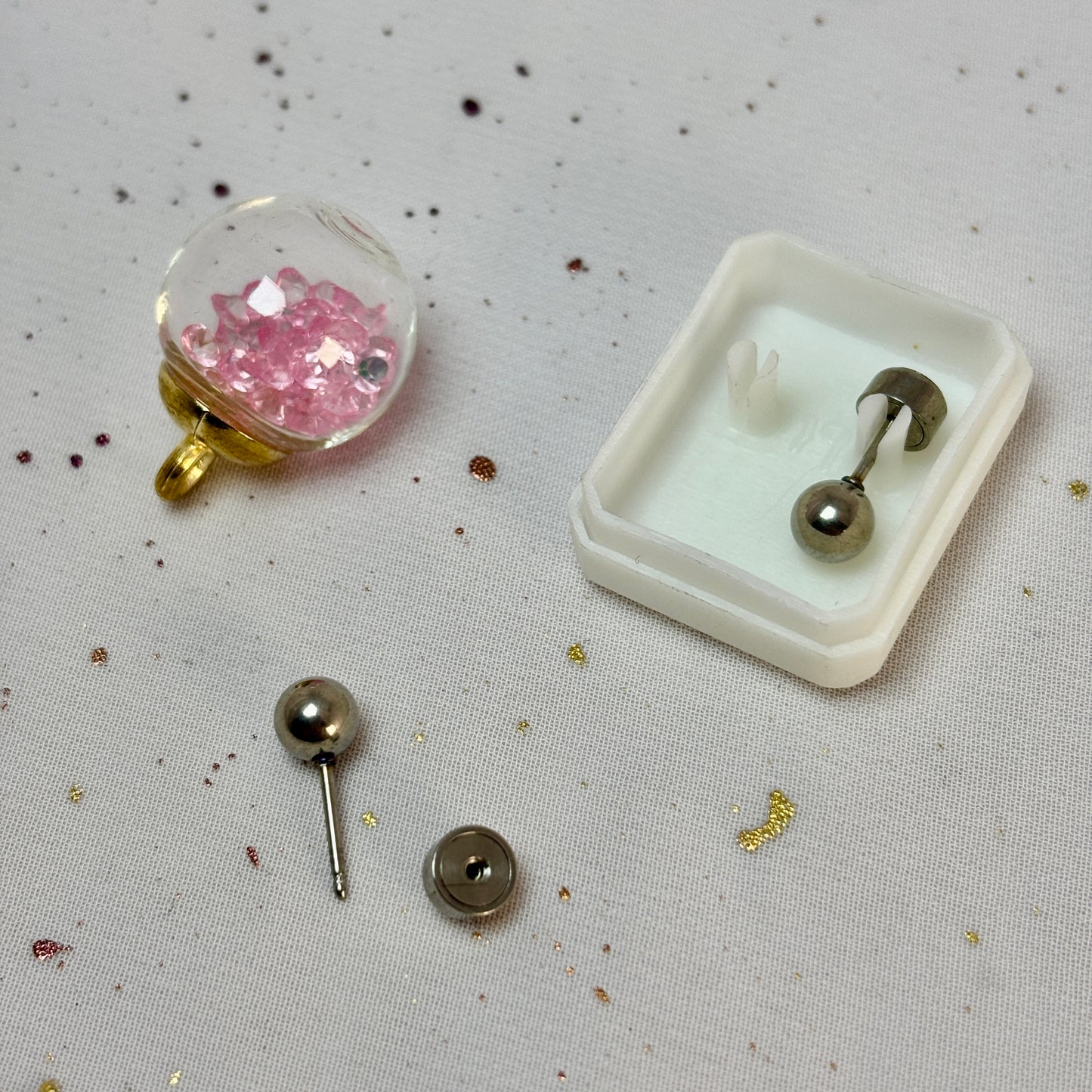 Mini Aros Acero Quirúrgico Plateado Esfera 5MM - Tope Presión Abridor