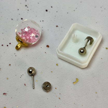 Mini Aros Acero Quirúrgico Plateado Esfera 5MM - Tope Presión Abridor