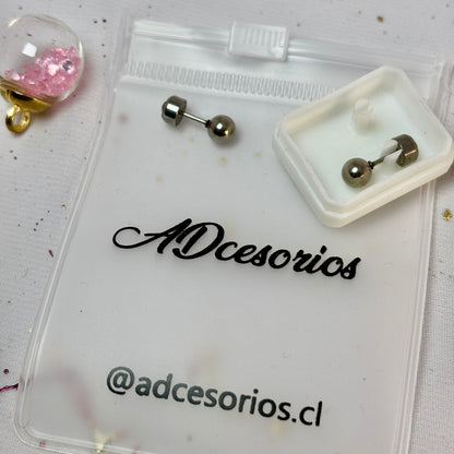Mini Aros Acero Quirúrgico Plateado Esfera 5MM - Tope Presión Abridor