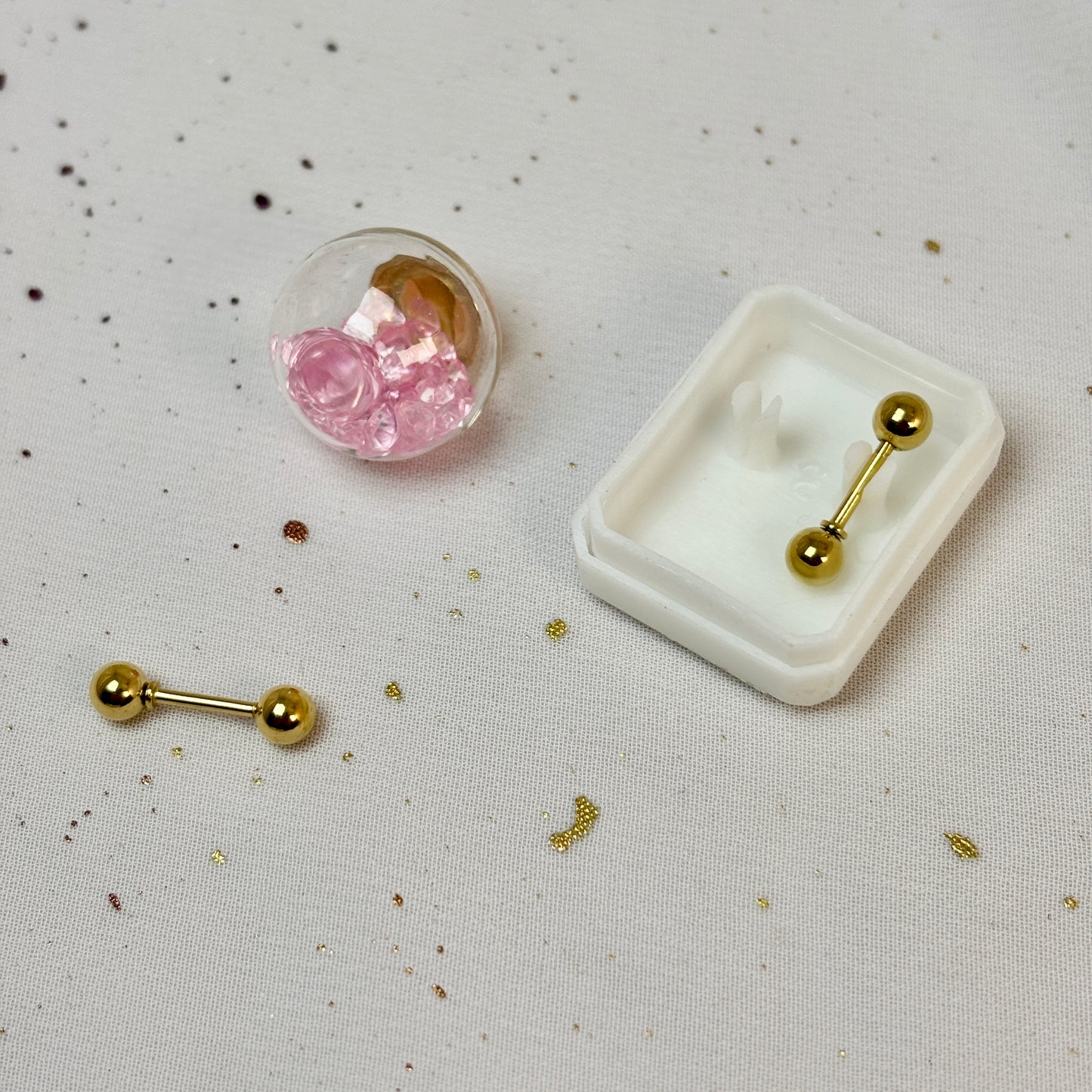 Mini Aros Acero Quirúrgico Dorado Doble Esfera 4MM - Tope Tornillo