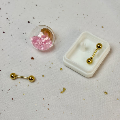 Mini Aros Acero Quirúrgico Dorado Doble Esfera 4MM - Tope Tornillo