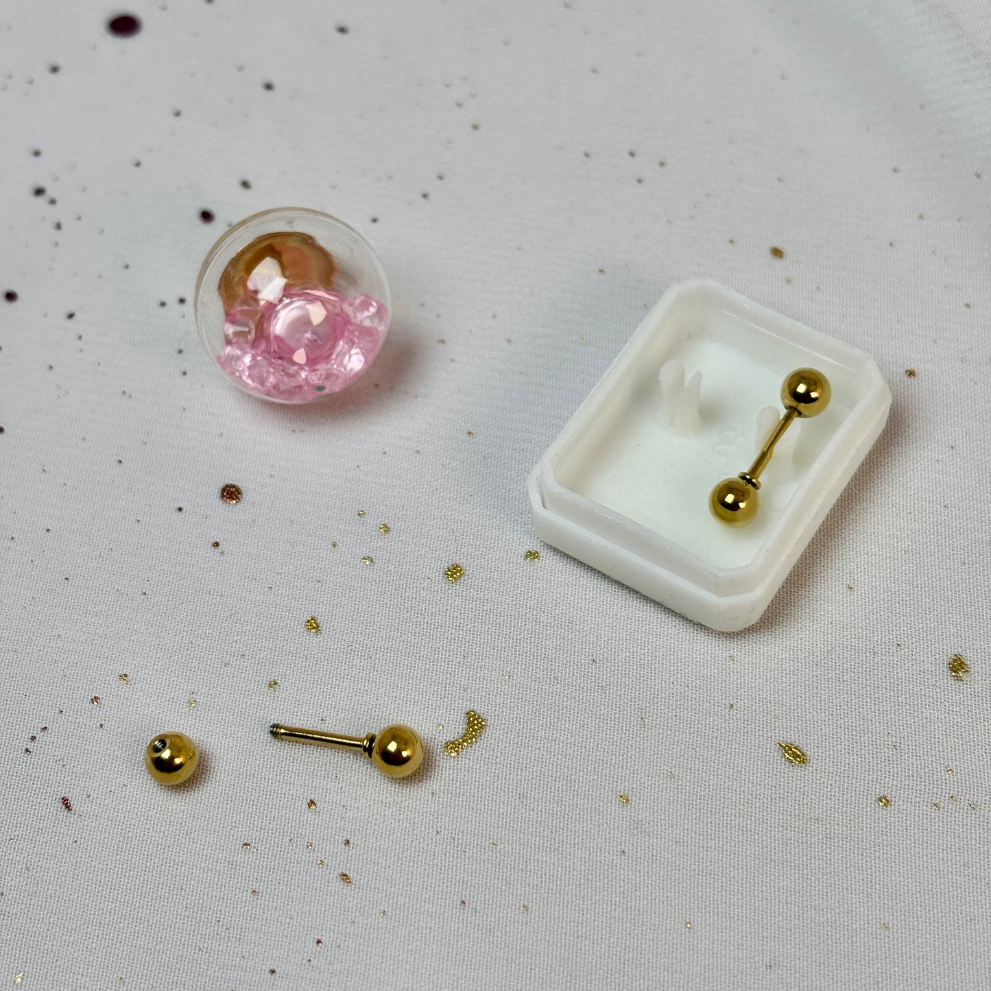 Mini Aros Acero Quirúrgico Dorado Doble Esfera 4MM - Tope Tornillo