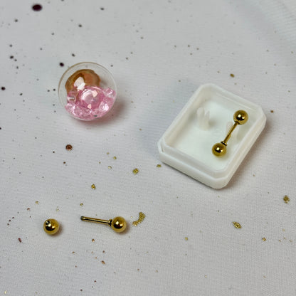 Mini Aros Acero Quirúrgico Dorado Doble Esfera 4MM - Tope Tornillo