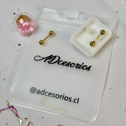 Mini Aros Acero Quirúrgico Dorado Doble Esfera 4MM - Tope Tornillo