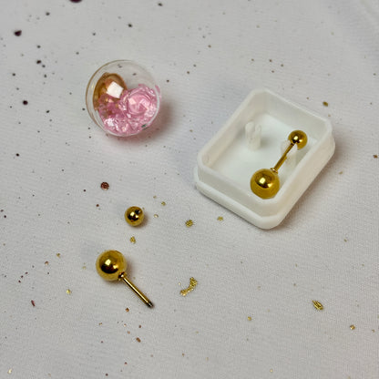 Mini Aros Acero Quirúrgico Dorado Doble Esfera 6MM - Tope Tornillo