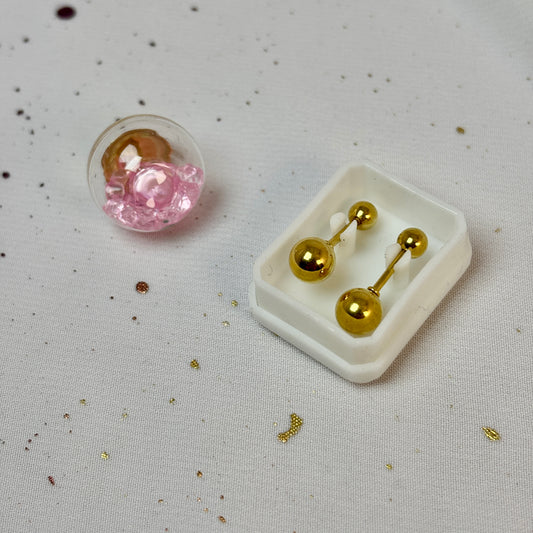 Mini Aros Acero Quirúrgico Dorado Doble Esfera 6MM - Tope Tornillo