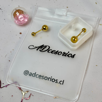 Mini Aros Acero Quirúrgico Dorado Doble Esfera 6MM - Tope Tornillo