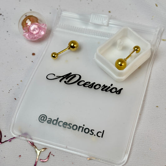 Mini Aros Acero Quirúrgico Dorado Doble Esfera 6MM - Tope Tornillo