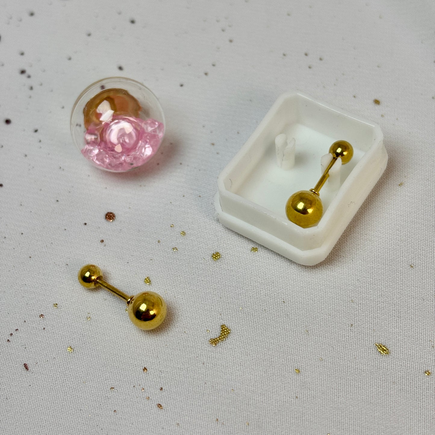 Mini Aros Acero Quirúrgico Dorado Doble Esfera 6MM - Tope Tornillo