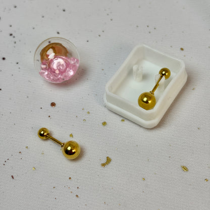 Mini Aros Acero Quirúrgico Dorado Doble Esfera 6MM - Tope Tornillo