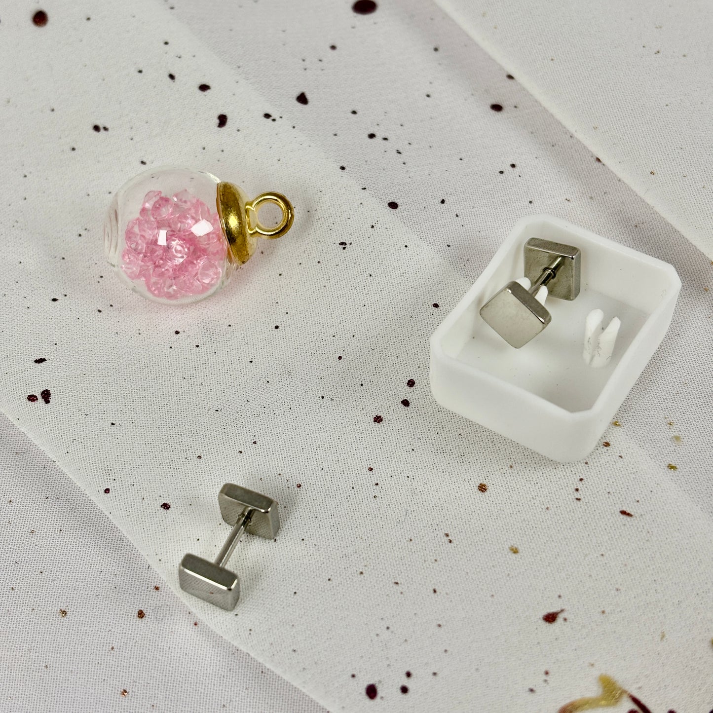 Mini Aros Acero Quirúrgico Doble Cuadrado Plateado - Tope Tornillo