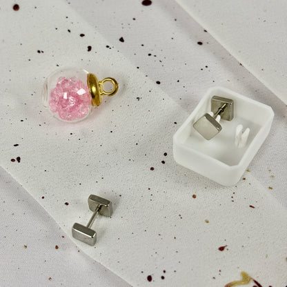 Mini Aros Acero Quirúrgico Doble Cuadrado Plateado - Tope Tornillo