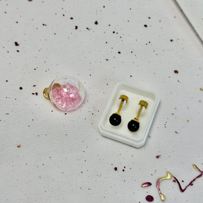 Mini Aros Acero Quirúrgico Dorado Perla Negra 5MM - Tope Tornillo