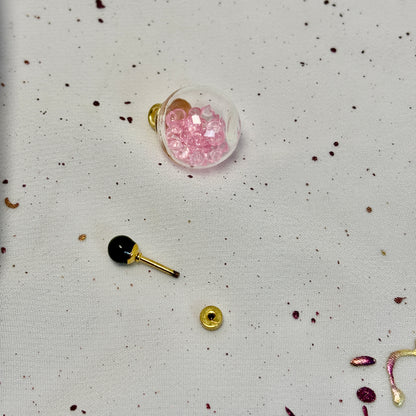 Mini Aros Acero Quirúrgico Dorado Perla Negra 5MM - Tope Tornillo