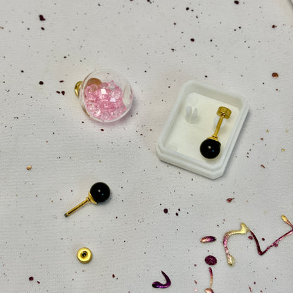 Mini Aros Acero Quirúrgico Dorado Perla Negra 6MM - Tope Tornillo