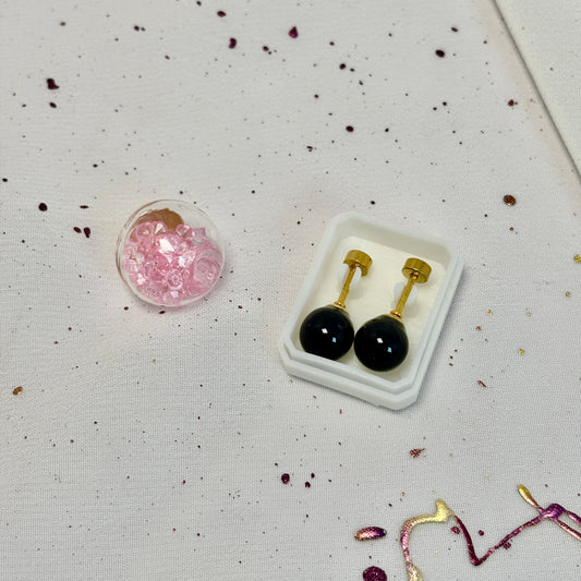 Mini Aros Acero Quirúrgico Dorado Perla Negra 8MM - Tope Tornillo