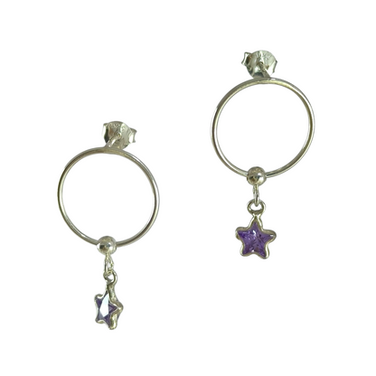 Aros Argolla Plata 925 Estrella Cricón Lila