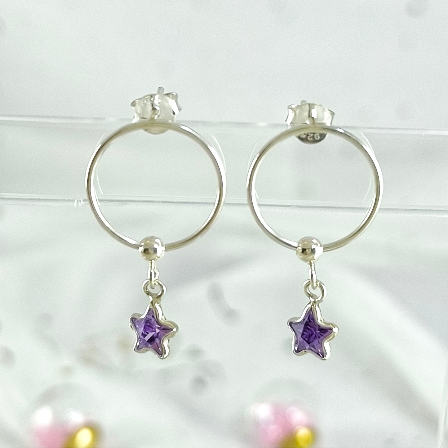 Aros Argolla Plata 925 Estrella Cricón Lila
