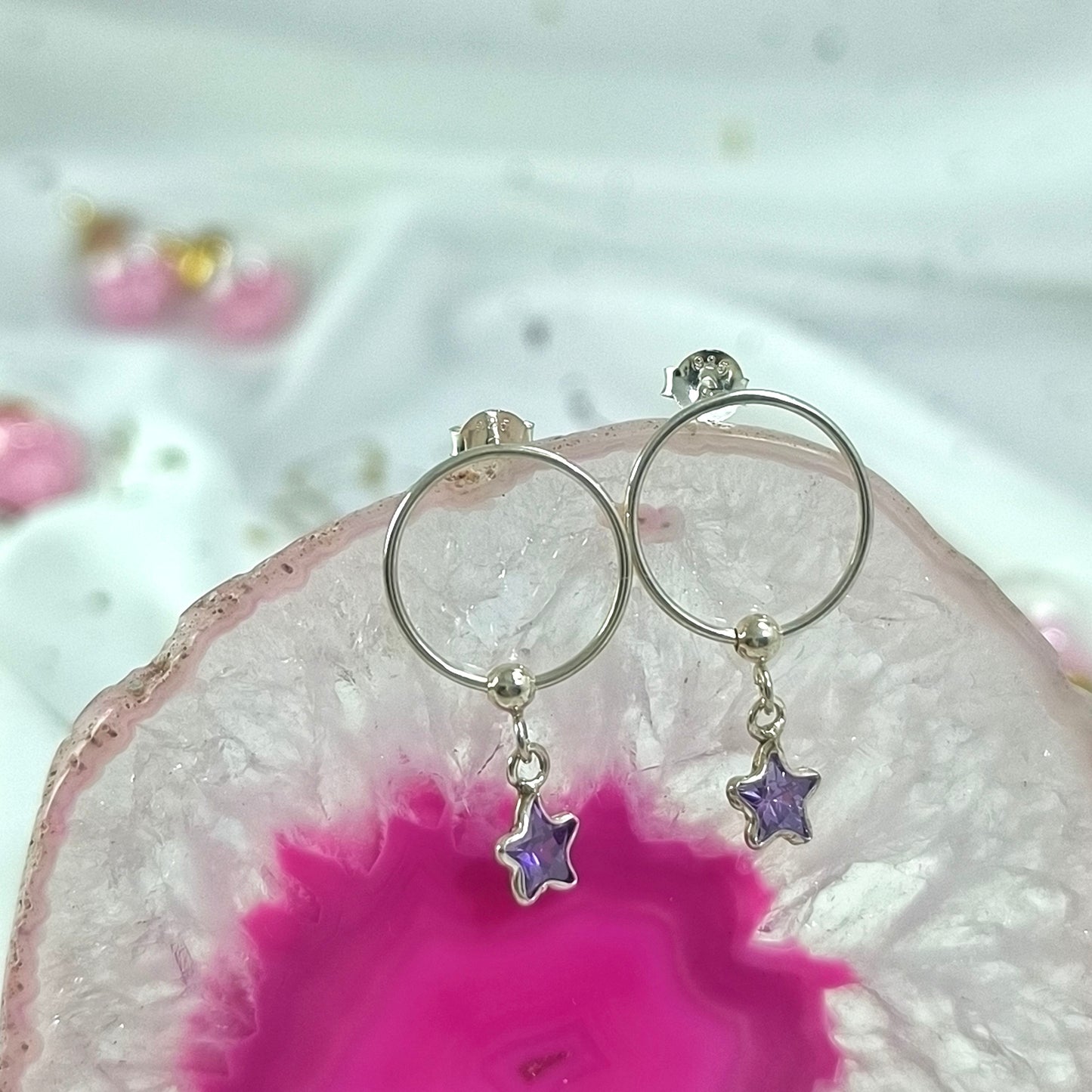 Aros Argolla Plata 925 Estrella Cricón Lila