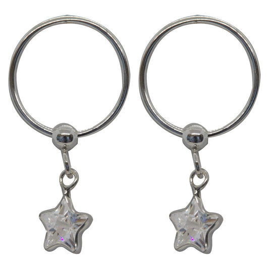 Aros Argolla Plata 925 Estrella Cricón Blanco