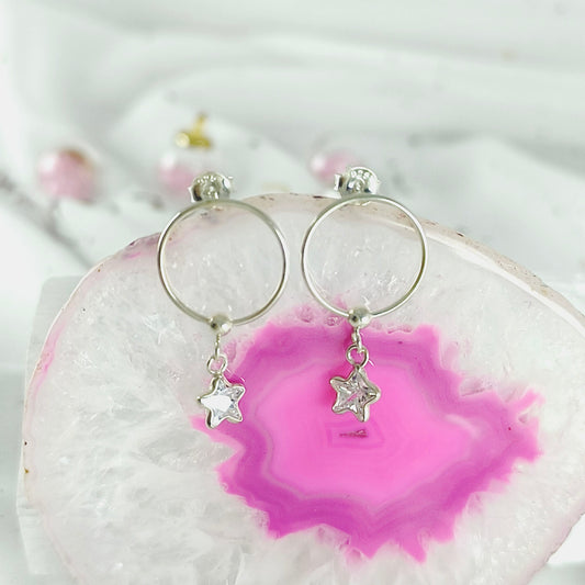 Aros Argolla Plata 925 Estrella Cricón Blanco