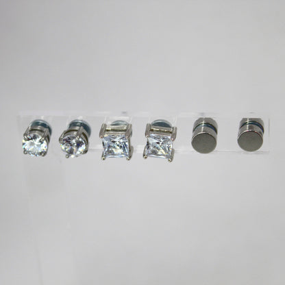 3 Pares Aros Imán Plateados 6MM