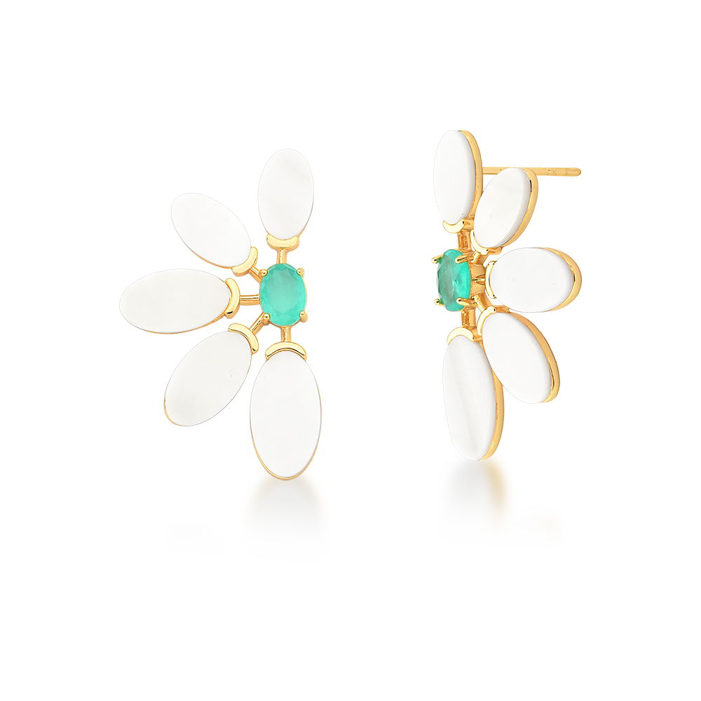 Aros Enchapado En Oro 18k Margarita Nacar y Turmalina