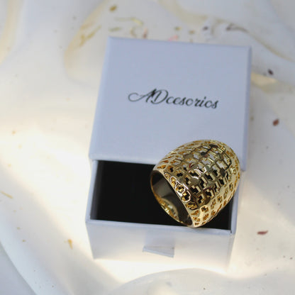 Anillo Grande Enchapado En Oro 18k Treliça