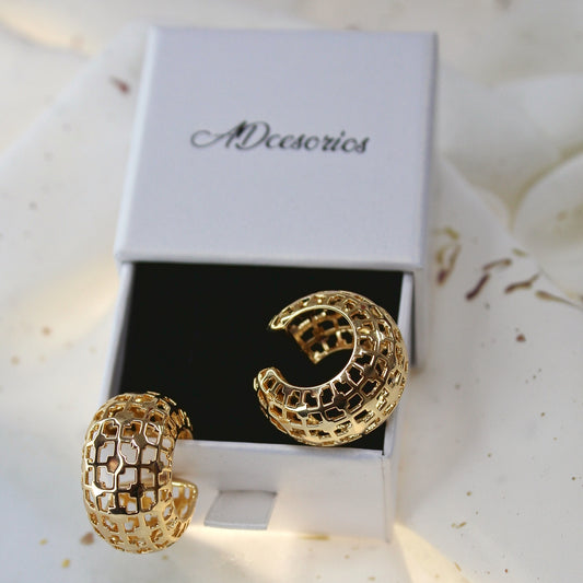 Aros Ear Cuff Enchapado En Oro 18k Treliça