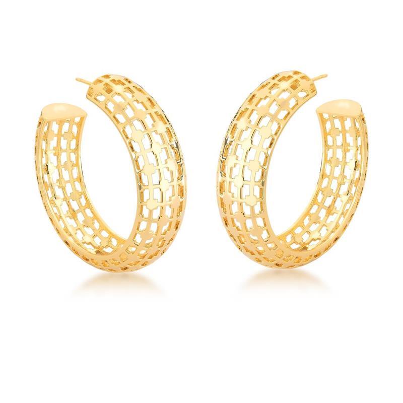 Aros Argollas Grande Enchapado En Oro 18k Treliça