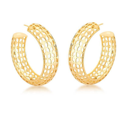 Aros Argollas Grande Enchapado En Oro 18k Treliça