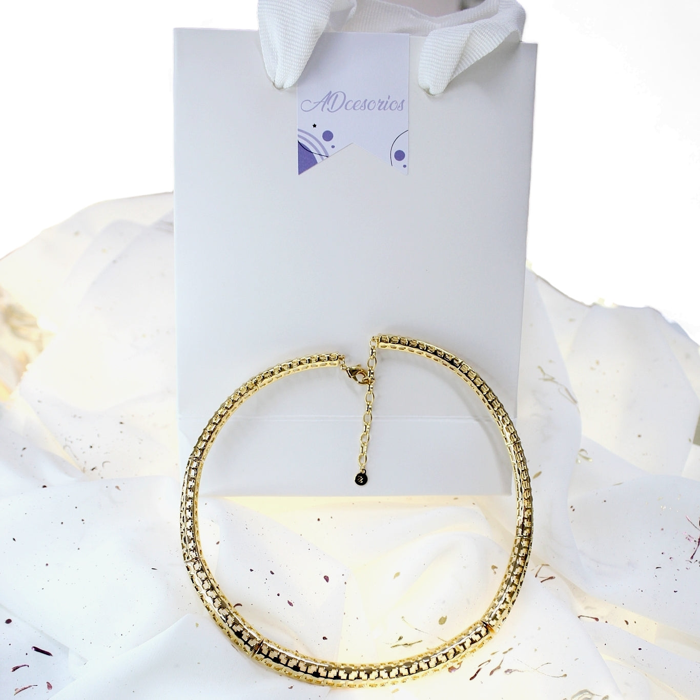 Collar Rigido Enchapado En Oro 18k Treliça