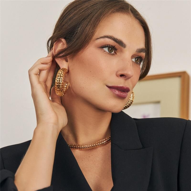 Collar Rigido Enchapado En Oro 18k Treliça