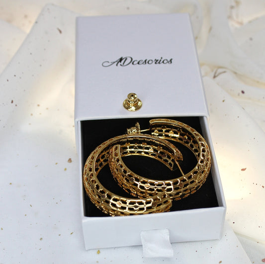 Aros Argollas Grande Enchapado En Oro 18k Treliça