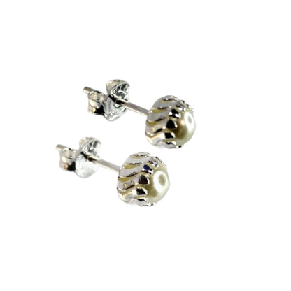 Aros Plata 925 Perla 6MM Borde de Plata