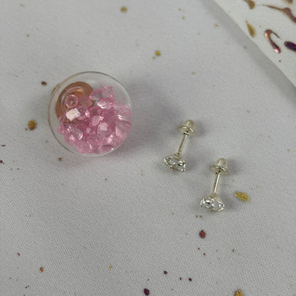 Aros Plata 925 Circón Corazón - Tope Seguridad