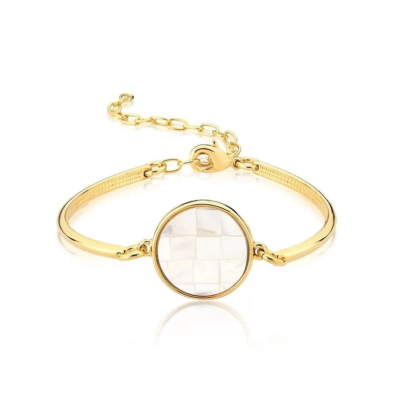 Pulsera Brazalete Enchapados En Oro 18K Mosaico Nacar