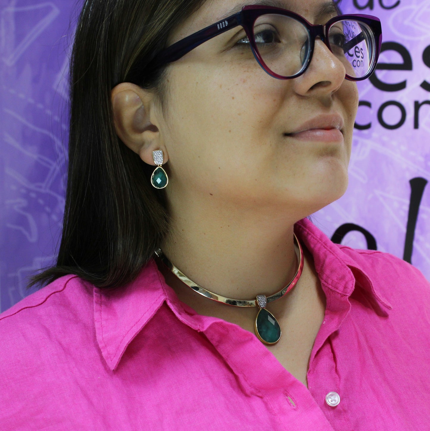 Set Collar y Aros Enchapado en Oro 18K Esmeralda