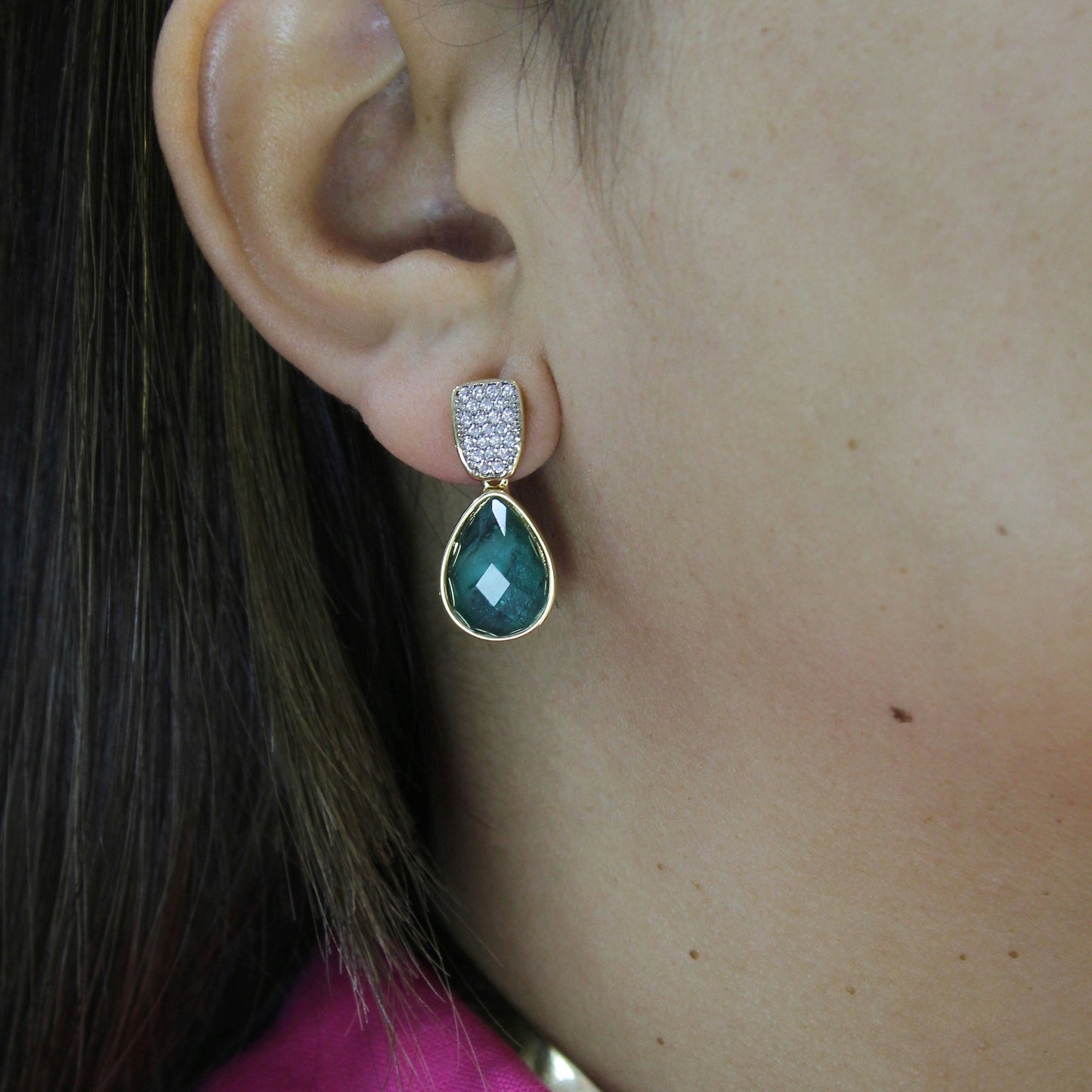 Set Collar y Aros Enchapado en Oro 18K Esmeralda