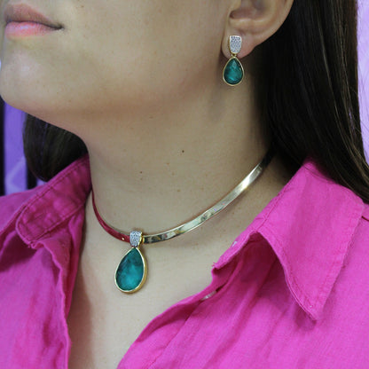Set Collar y Aros Enchapado en Oro 18K Esmeralda