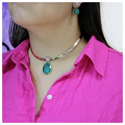 Set Collar y Aros Enchapado en Oro 18K Esmeralda