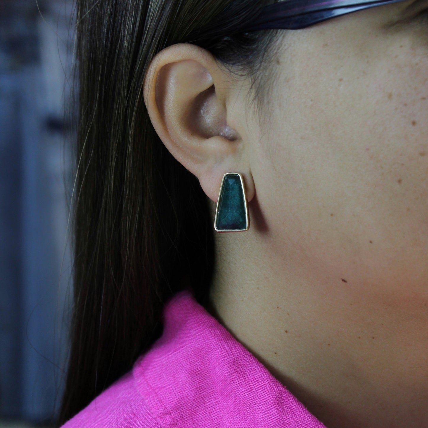 Aros Enchapado en Oro 18K Esmeralda Poligono