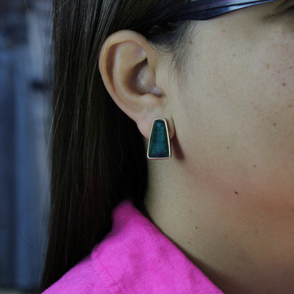 Aros Enchapado en Oro 18K Esmeralda Poligono