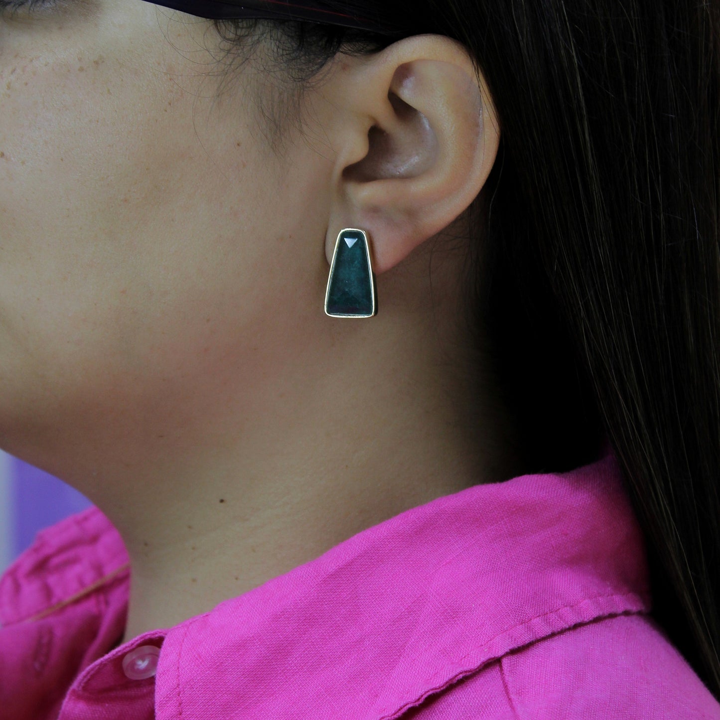 Aros Enchapado en Oro 18K Esmeralda Poligono