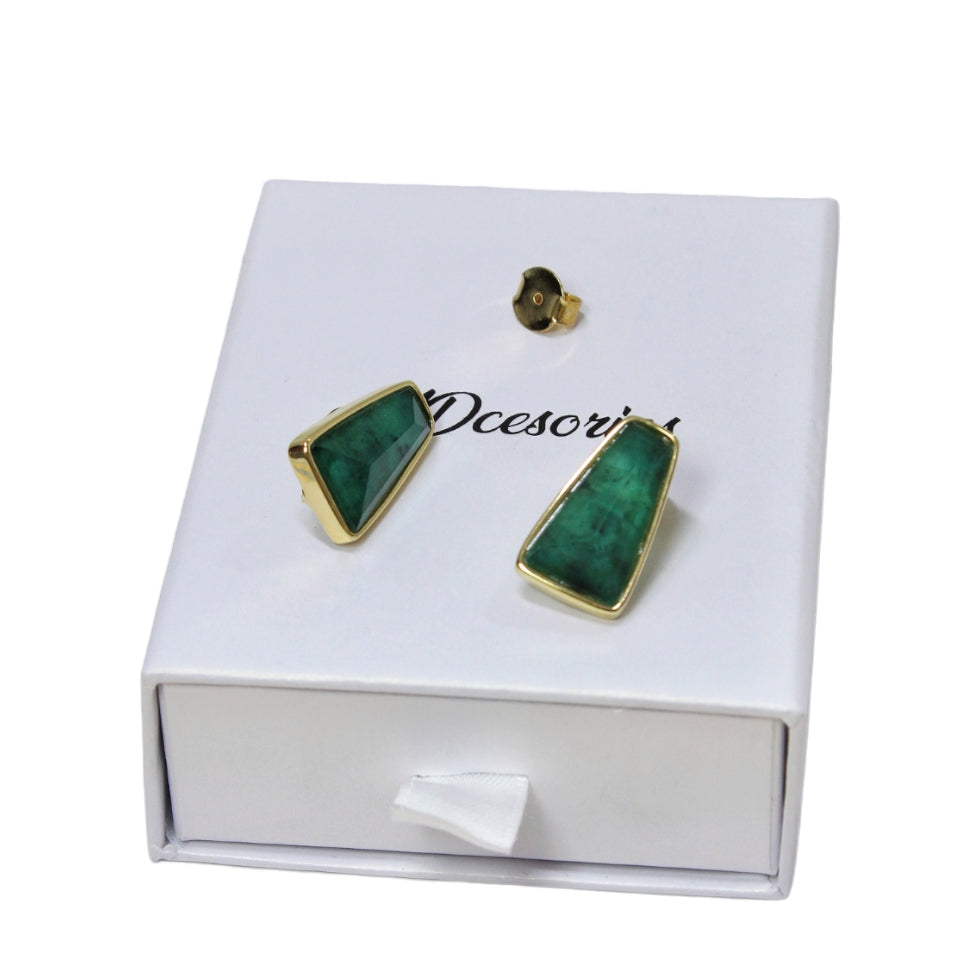 Aros Enchapado en Oro 18K Esmeralda Poligono