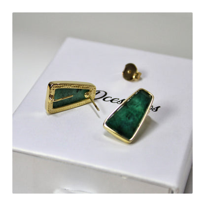 Aros Enchapado en Oro 18K Esmeralda Poligono