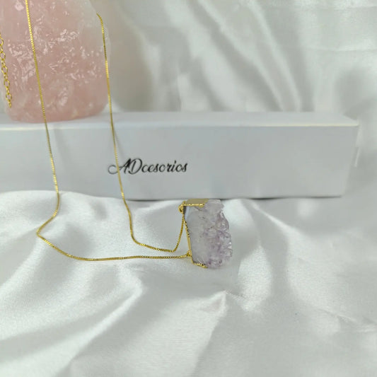 Collar Enchapado en Oro 18k Amatista Drusa