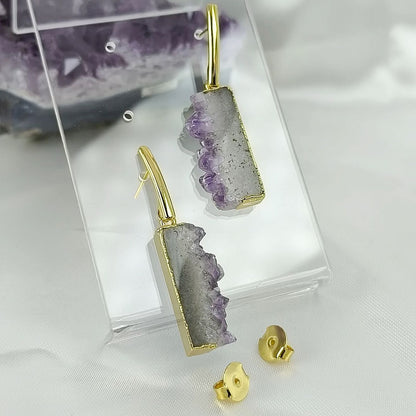 Aros Enchapado en Oro 18k Amatista Drusa